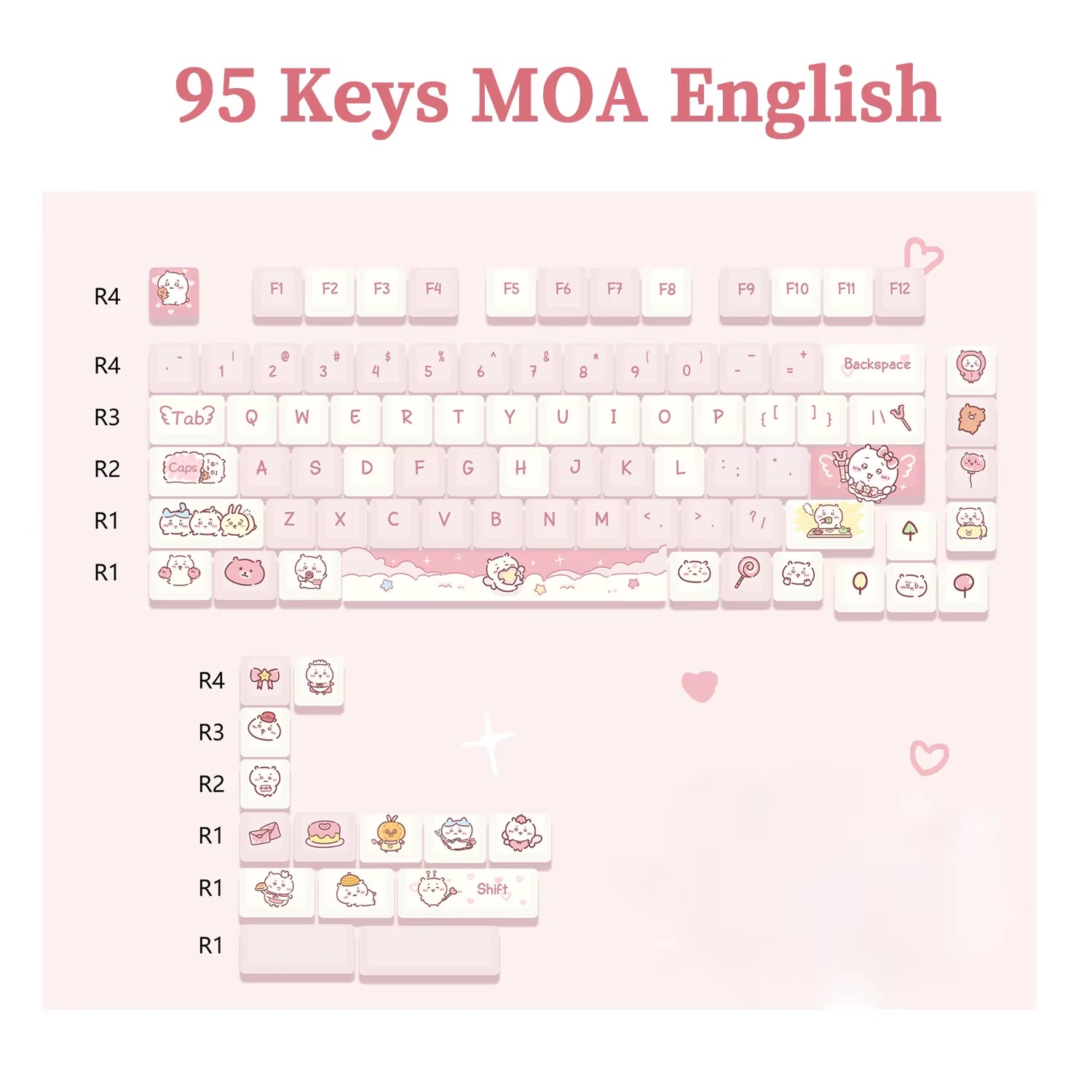 95 Keys Artoon Cute Puppy Cat Kitty Keycaps GMK PBT Keycap MOA Profile Dye Sublimation for DIY Mechanical Keyboard Girls Gift