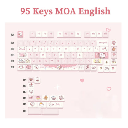 95 Keys Artoon Cute Puppy Cat Kitty Keycaps GMK PBT Keycap MOA Profile Dye Sublimation for DIY Mechanical Keyboard Girls Gift