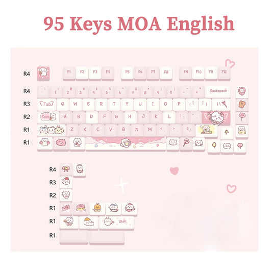 95 Keys Artoon Cute Puppy Cat Kitty Keycaps GMK PBT Keycap MOA Profile Dye Sublimation for DIY Mechanical Keyboard Girls Gift